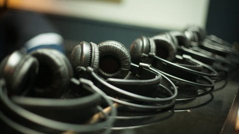 Row of music headphones